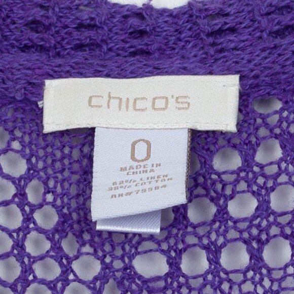 Chicos Womens Open Knit Linen Blend Long Cardigan Size 0 S Purple 3/4 Sleeve - Picture 4 of 7